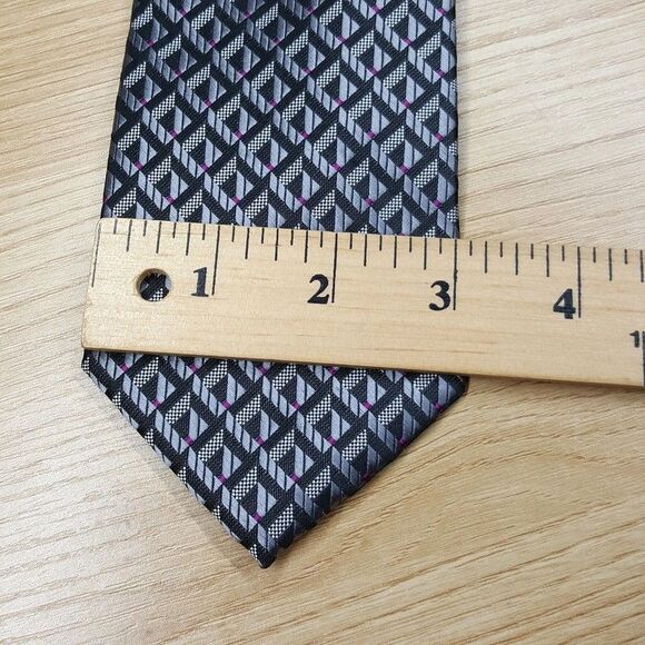 PERRY ELLIS Mens Neck Tie Black Silver Geometric Diamond Modern Classic - Picture 5 of 6